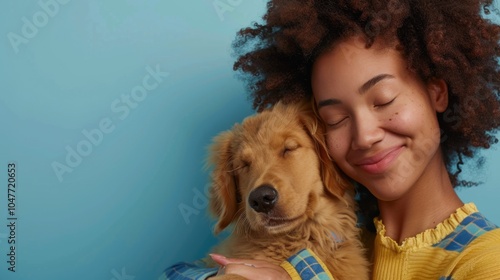 A woman cradling a dog in her arms photo