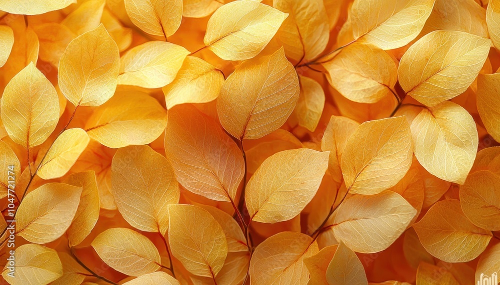 Golden Leaves with Visible Veins Close-up Golden Leaves with Visible Veins Close-up