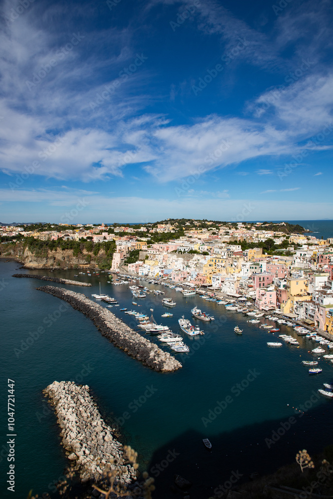 Fototapeta premium beautiful Procida island with colorful houses in sunny summer day, Italy