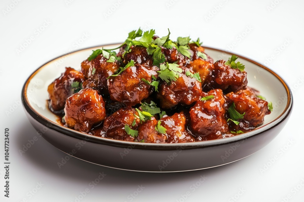 Gobi manchurian served on a plate, isolated on a clean white background. Gobi manchurian served on a plate, isolated on a clean white background.