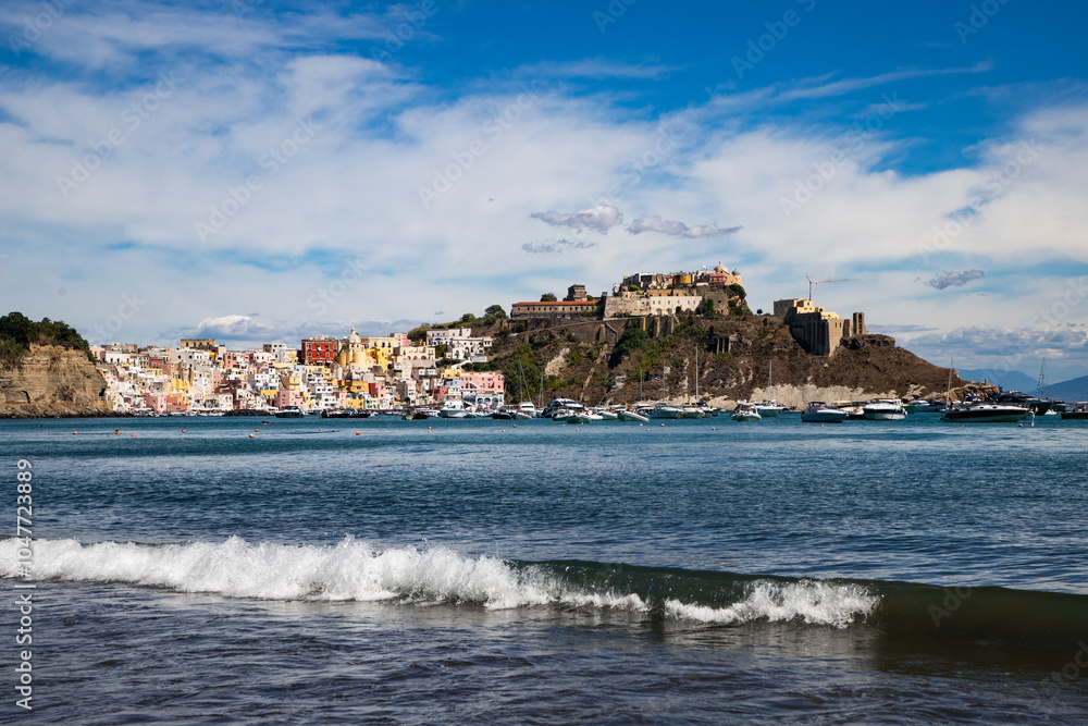 beautiful Procida island with colorful houses in sunny summer day, Italy beautiful Procida island with colorful houses in sunny summer day, Italy