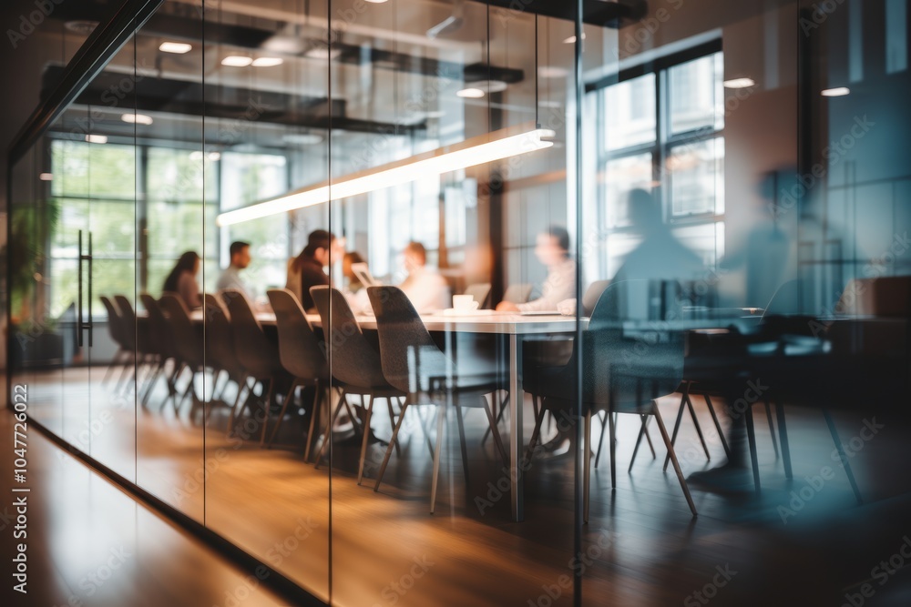 A group of people sitting at a table in a conference room - People A group of people sitting at a table in a conference room - People