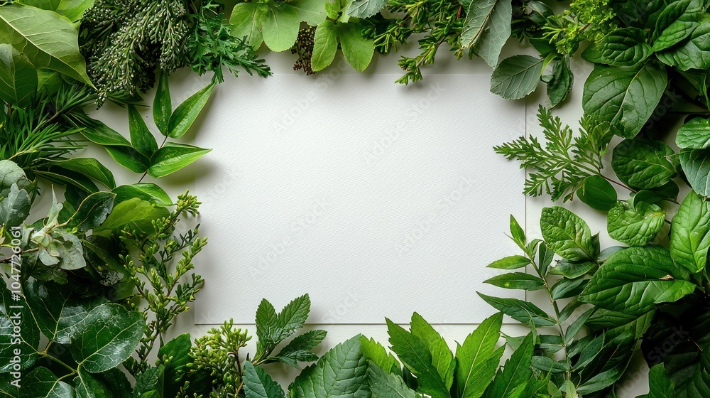 Obraz premium Green Foliage Frame Surrounding a White Surface
