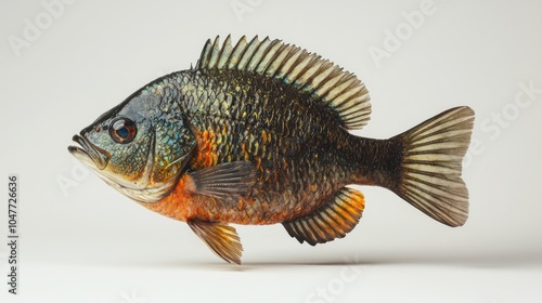 Lake fish, bluegill, presented elegantly against a clean backdrop. photo