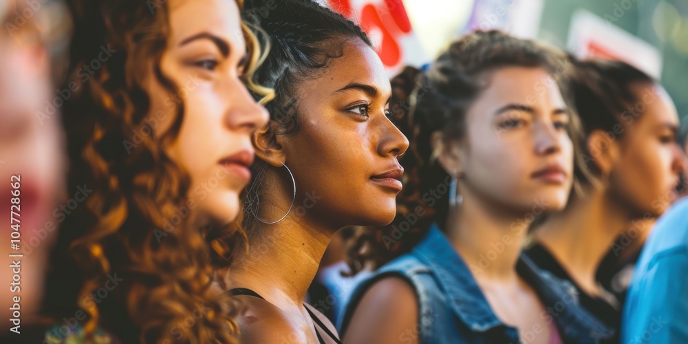 Obraz premium Women advocating for human rights, gender equality, and workplace inclusion, highlighting justice, empowerment, and activism for fair wages and change