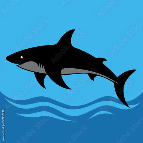 Silhouette of a shark swimming with its fin above water.