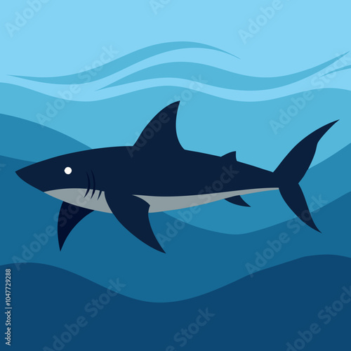 Silhouette of a shark swimming with its fin above water.