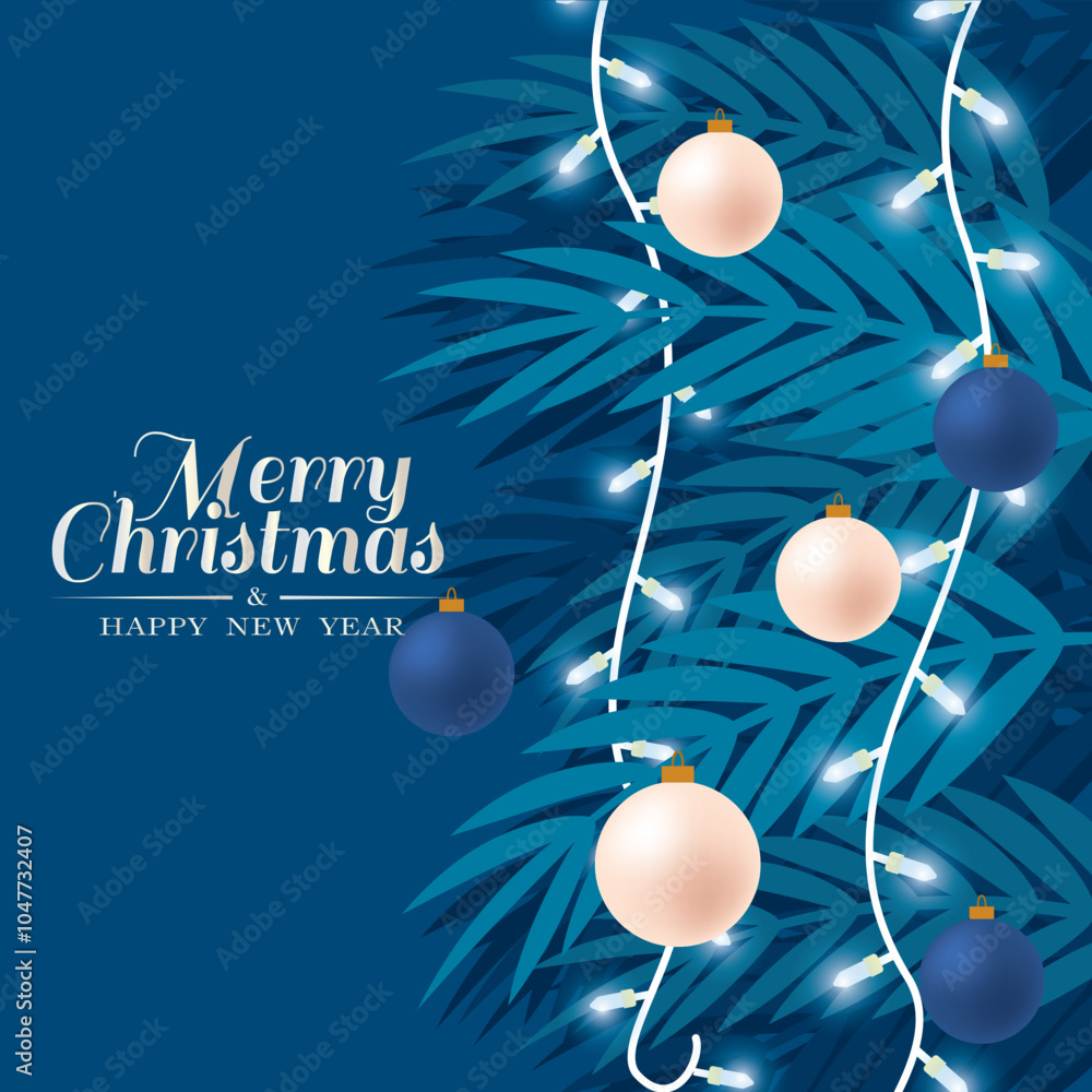 Fototapeta premium Christmas card with baubles and lights, Vector