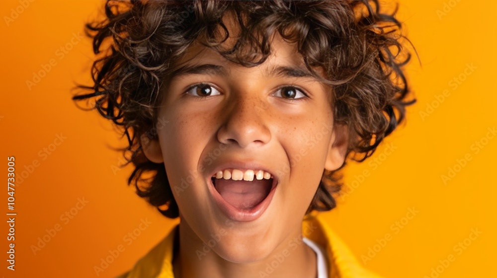 Close Up Portrait of Amused Boy With Open Mouth and Surprised Facial Expression on Orange Background Close Up Portrait of Amused Boy With Open Mouth and Surprised Facial Expression on Orange Background
