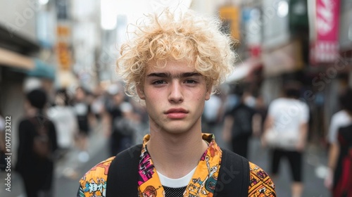Teen White Man with Blond Curly Hair photorealistic illustration.