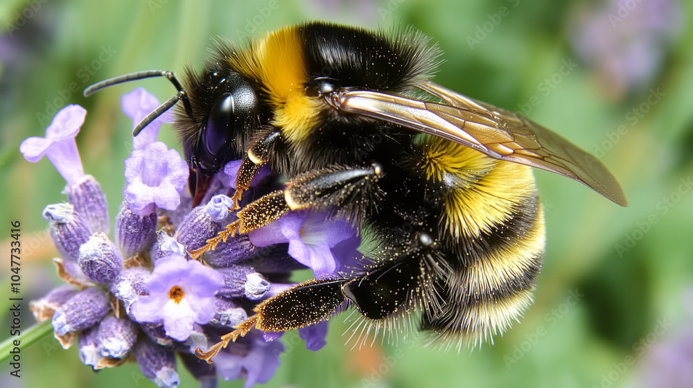 A bumblebee resting on lavender flowers A bumblebee resting on lavender flowers