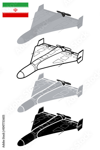 Military drone UAV blueprint 3D vector illustration Iran