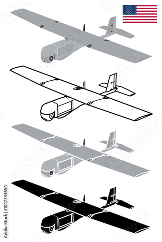Military drone surveillance UAV 3D vector blueprint USA