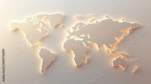 A simple 3D world map with subtle lighting, perfect for use as a background or design element.