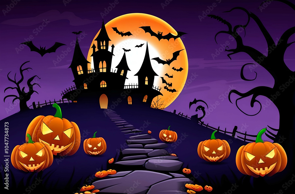 Fototapeta premium halloween background with pumpkin and bats