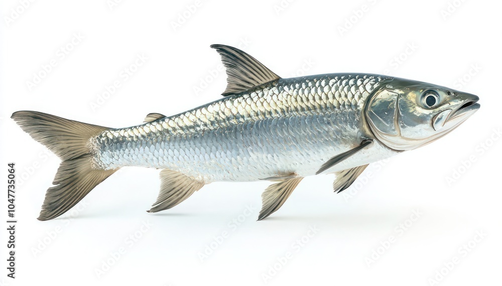 Tarpon fish, an aquatic specimen, isolated on a white surface. Tarpon fish, an aquatic specimen, isolated on a white surface.