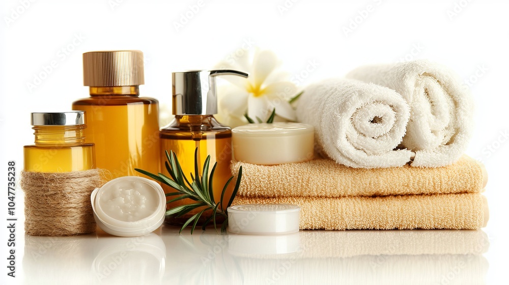 Range of spa and beauty treatment products isolated on a white background Range of spa and beauty treatment products isolated on a white background