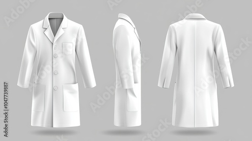 Isolated vector template of a realistic white medical lab coat, suitable for hospital or professional use by doctors and medical staff