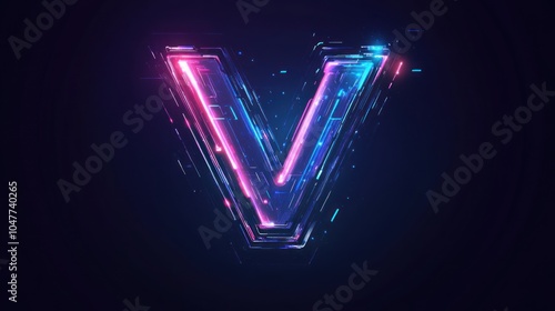 Neon Letter V - Futuristic Design