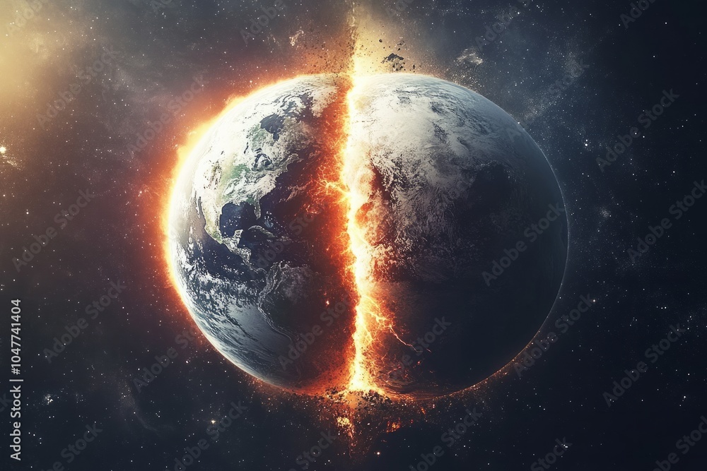 Naklejka premium the world is split in half by an explosion