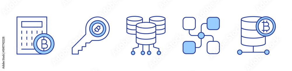 key, server, database, blockchain, bitcoin. icon vector illustration. Line Duotone style. Editable stroke key, server, database, blockchain, bitcoin. icon vector illustration. Line Duotone style. Editable stroke