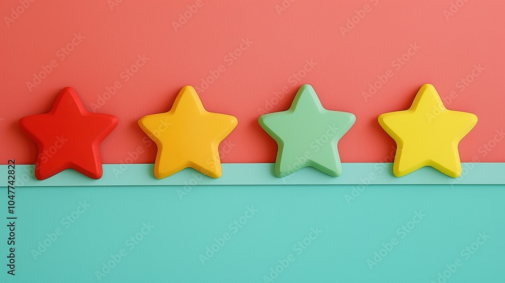 Fototapeta premium Five-star review on a light and dark background. Concept of feedback and ratings