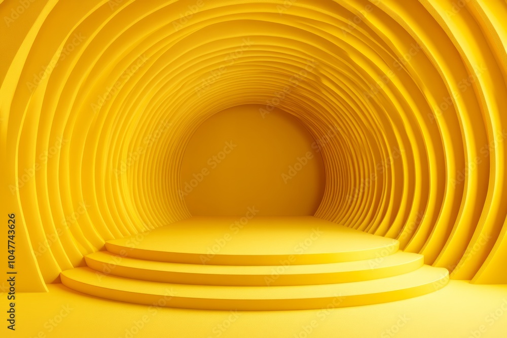 Fototapeta premium Yellow bright 3d background with round platform 