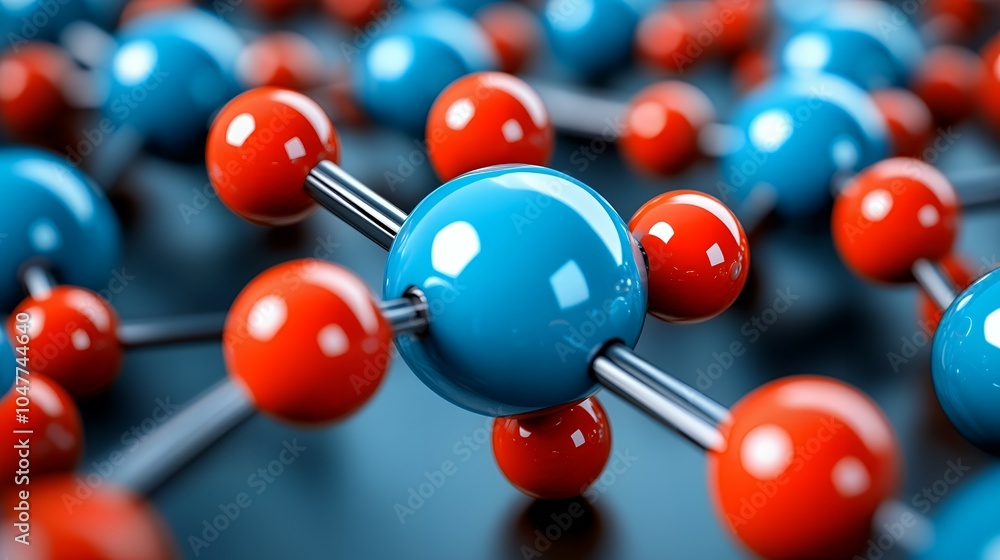 Obraz premium A close-up of a molecule model with blue and red spheres.