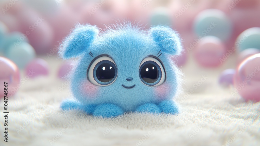 A cute blue furry creature with big eyes and pink cheeks. A cute blue furry creature with big eyes and pink cheeks.