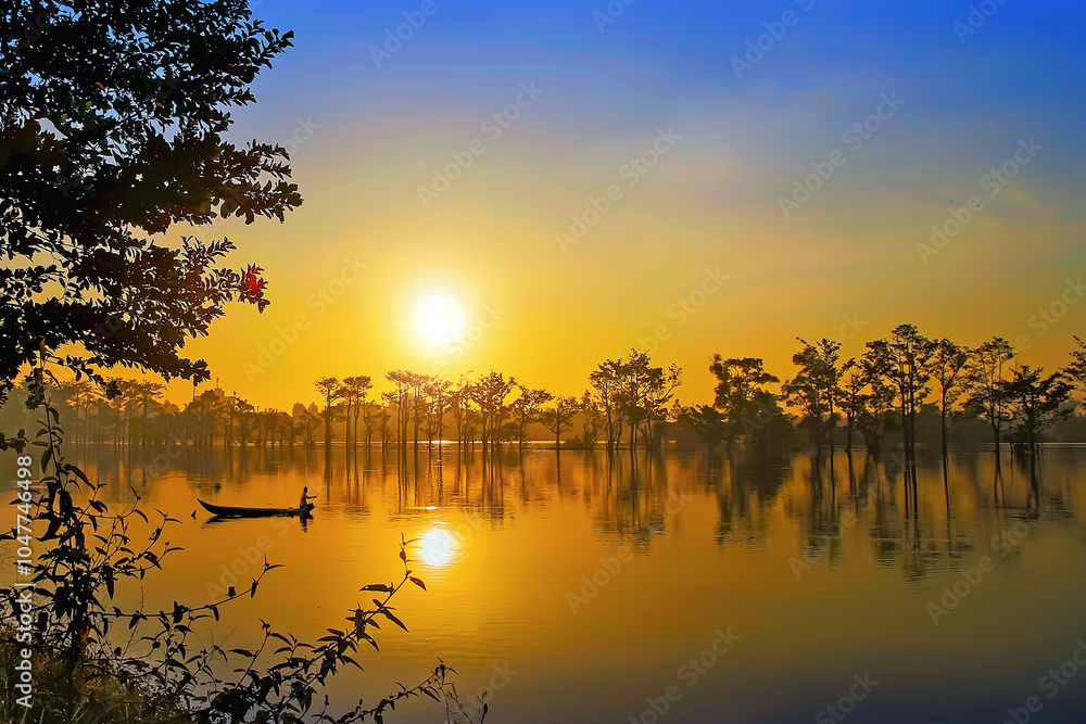 Naklejka premium Dawn on the flooded fields
