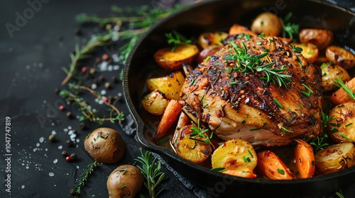 Rabbit Saddle Roasting Rabbit saddle roasting in a cast iron skillet