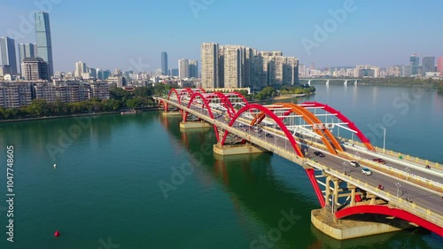 Aerial photo of Wenhui Bridge, a landmark building in Liuzhou, Guangxi photo