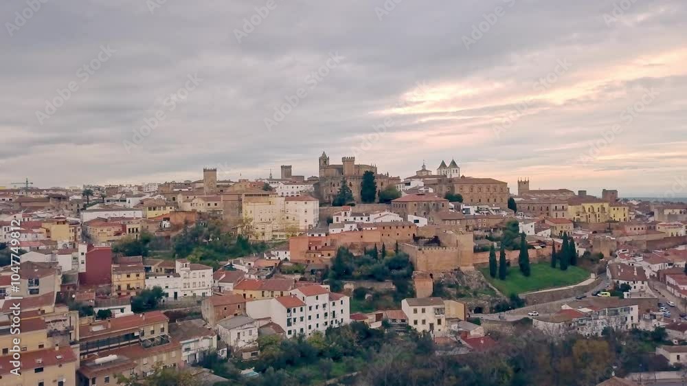 Moody winter drone view sky weather with clouds. Europe Caceres extremadura, Spain Way of St. James Moody winter drone view sky weather with clouds. Europe Caceres extremadura, Spain Way of St. James