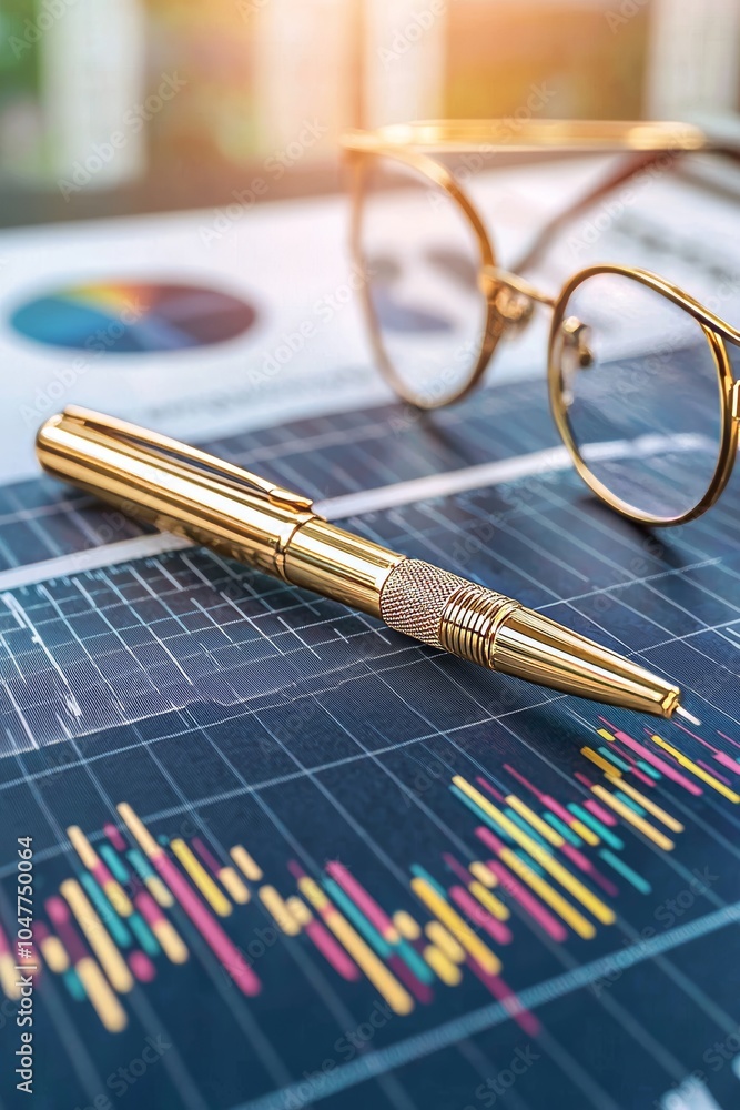 Fototapeta premium In a management office, a business accountant performs a financial stock audit of a company analysis investment report for tax accounting and strategy growth purposes, illustration image