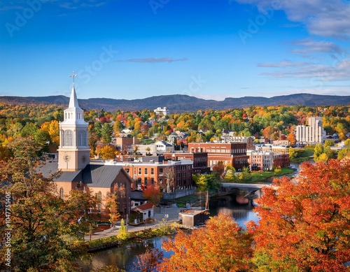 burlington vermont usa autumn town skyline