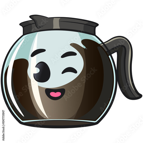 cool glass coffee pot cartoon mascot character vector illustration, work of hand drawn