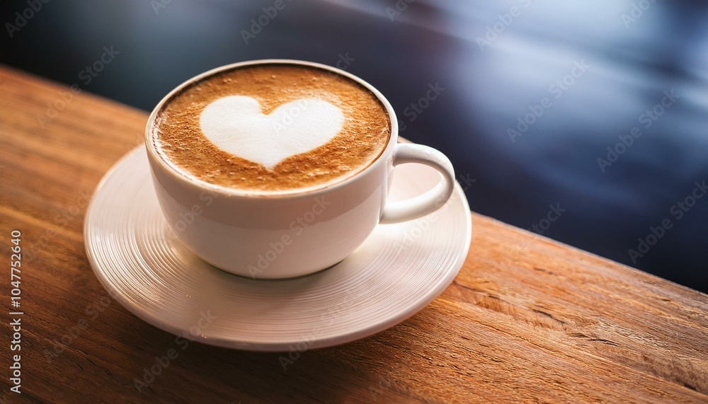 close up white coffee cup with heart shape latte art on wood tab close up white coffee cup with heart shape latte art on wood tab