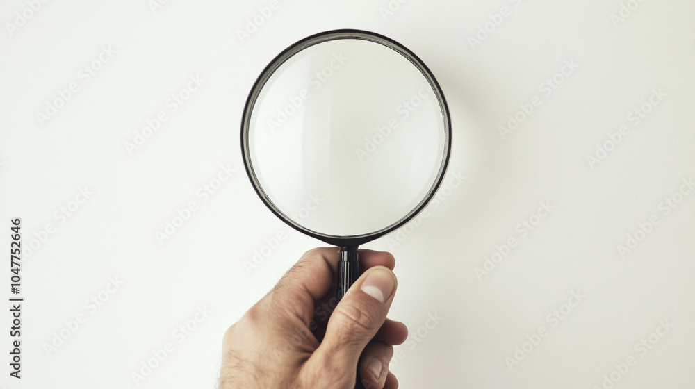 Hand Holding Magnifying Glass on White Background Hand Holding Magnifying Glass on White Background