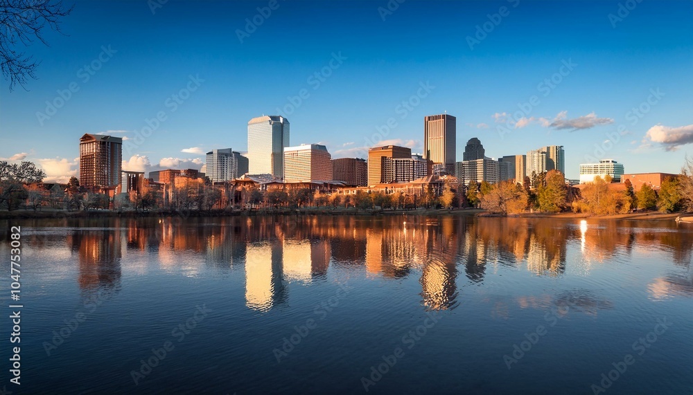 denver skyline with reflection in water denver skyline with reflection in water