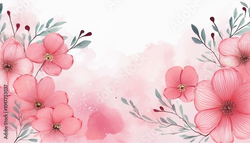 delicate pink flowers watercolor background floral art print
