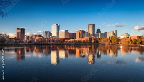 denver skyline with reflection in water