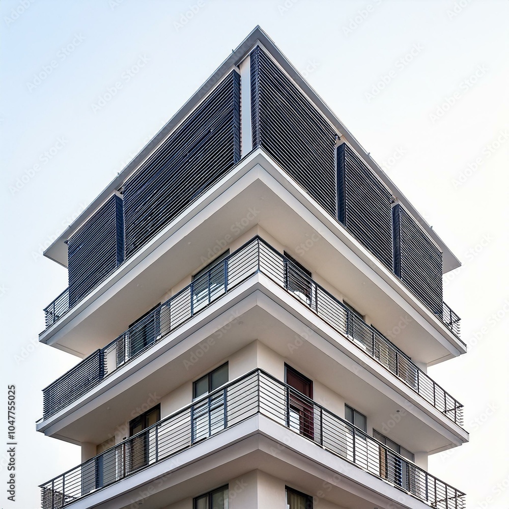 modern luxury apartment building with balconies on white background modern luxury apartment building with balconies on white background