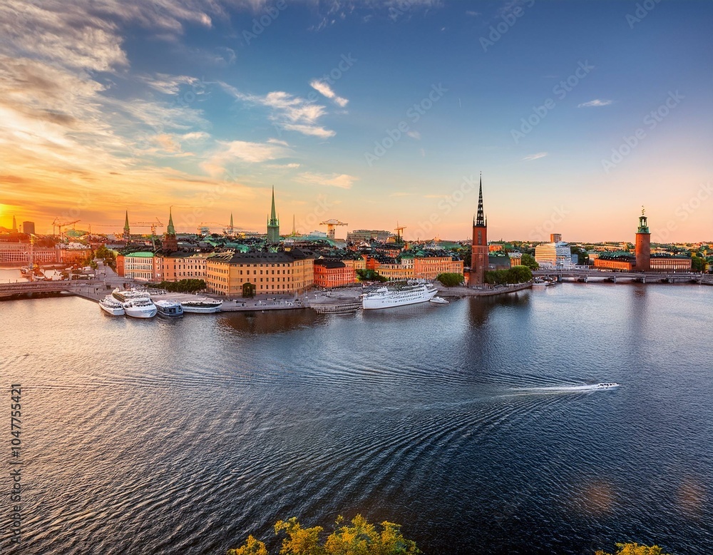 Obraz premium panoramic image of stockholm sweden during sunset