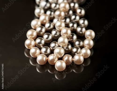 pearl necklace over black background close up beautiful natural pearls beads elegant accessories macro shot vertical image