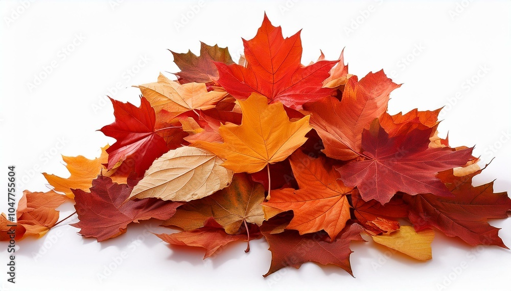 Fototapeta premium pile of autumn colored leaves isolated on white background a heap of different maple dry leaf red and colorful foliage colors in the fall season