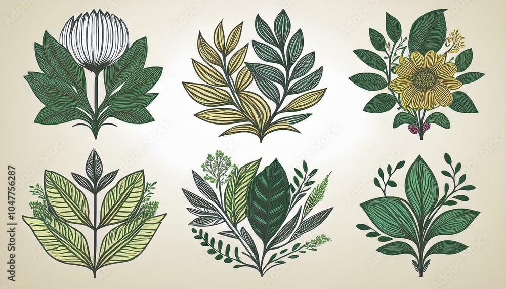 set of 6 botanical logos hand drawn botanical illustrations with various plants and herbs set of 6 botanical logos hand drawn botanical illustrations with various plants and herbs