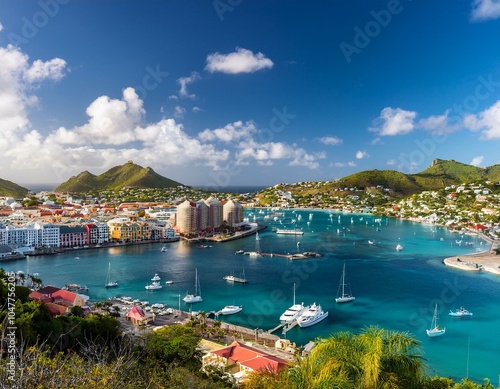 saint barthelemy skyline and harbor in the west indies of the caribbean photo