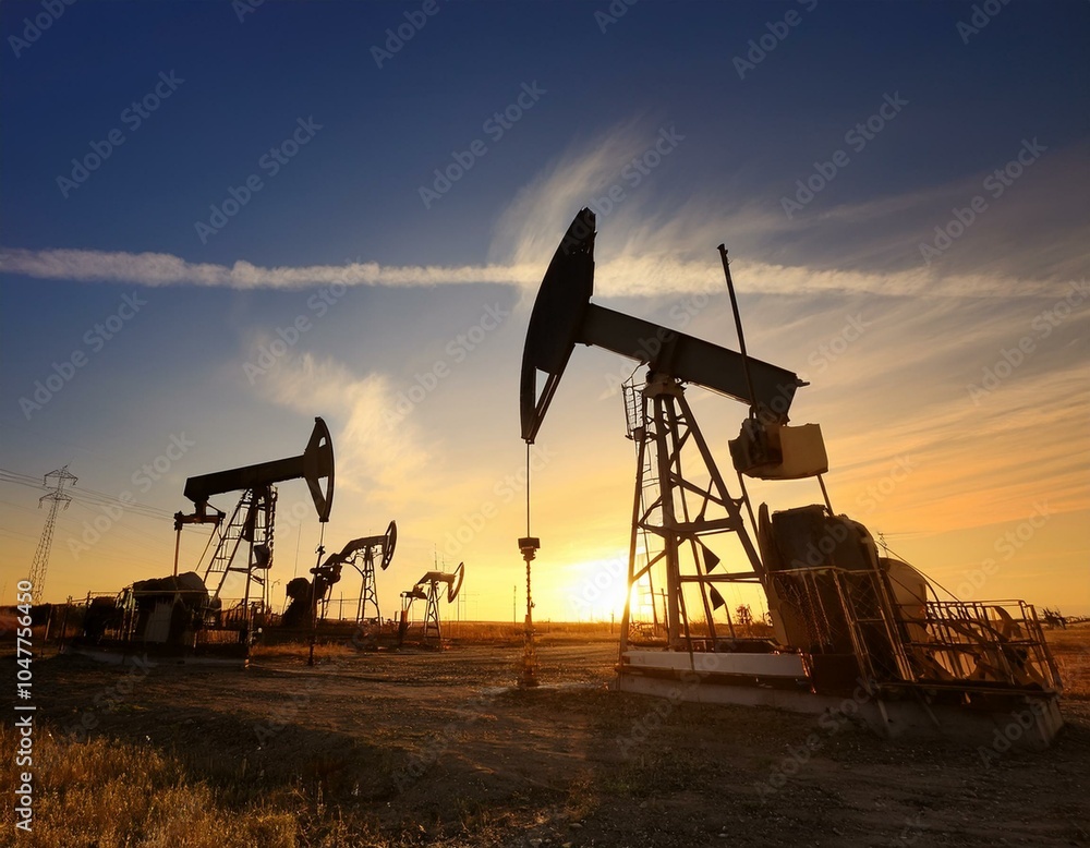 silhouetted oil pumps during sunset in an open field oil industry silhouetted oil pumps during sunset in an open field oil industry