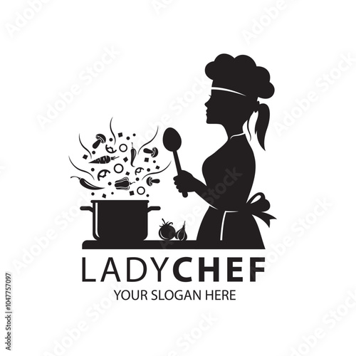 chef woman design with pan isolated on white background