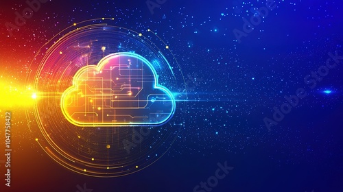 Wallpaper Mural A vibrant digital cloud graphic showcasing network connections against a cosmic background of blue and orange highlights Torontodigital.ca